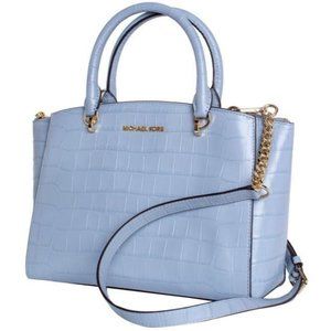 Michael Kors Ellis Large Embossed Pale Blue Leathe